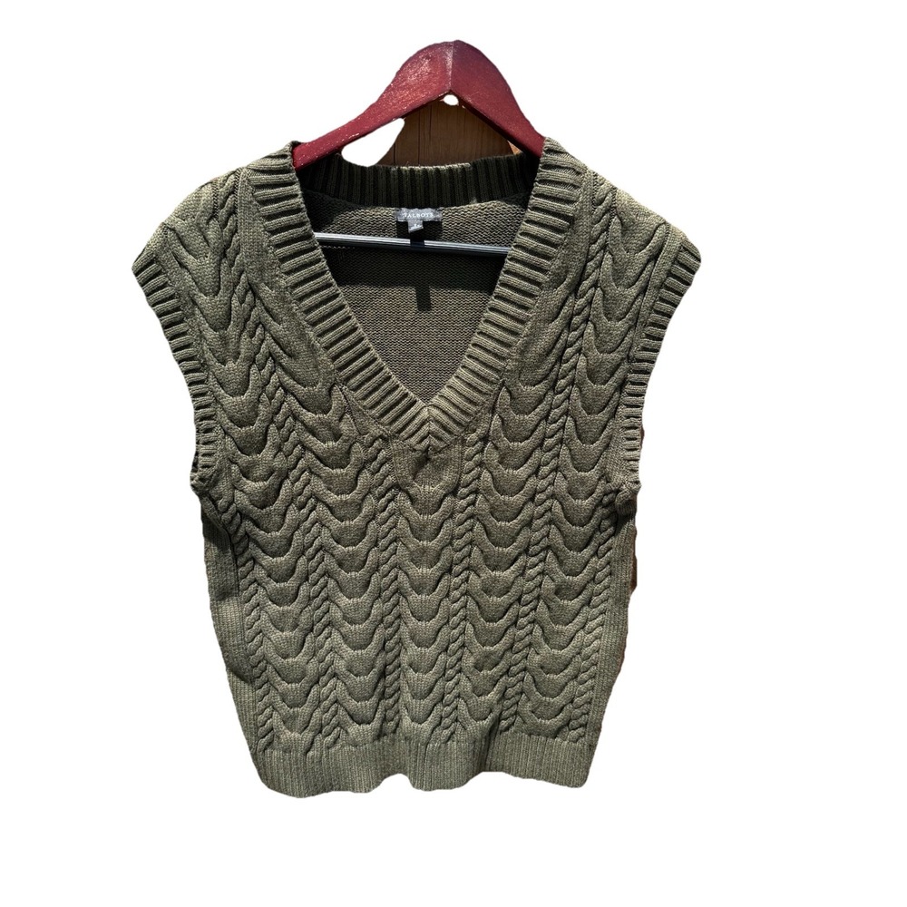 Talbots Sweater Vest‎ Olive Green Size Small Pullover Cable Knit V-neck